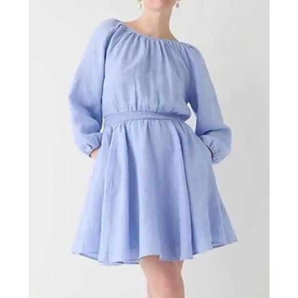 J. Crew Palermo Smocked Waisted Linen Mini Long Sleeve Dress Size XLT - Picture 1 of 8